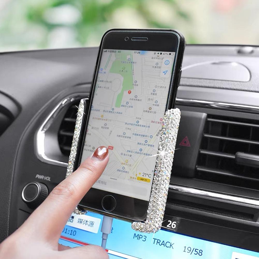Car Phone Holder Women Diamond Crystal Car Air Vent Mount Holder Mobile Phone Holder Stand In Car Bracket Interior Accessories