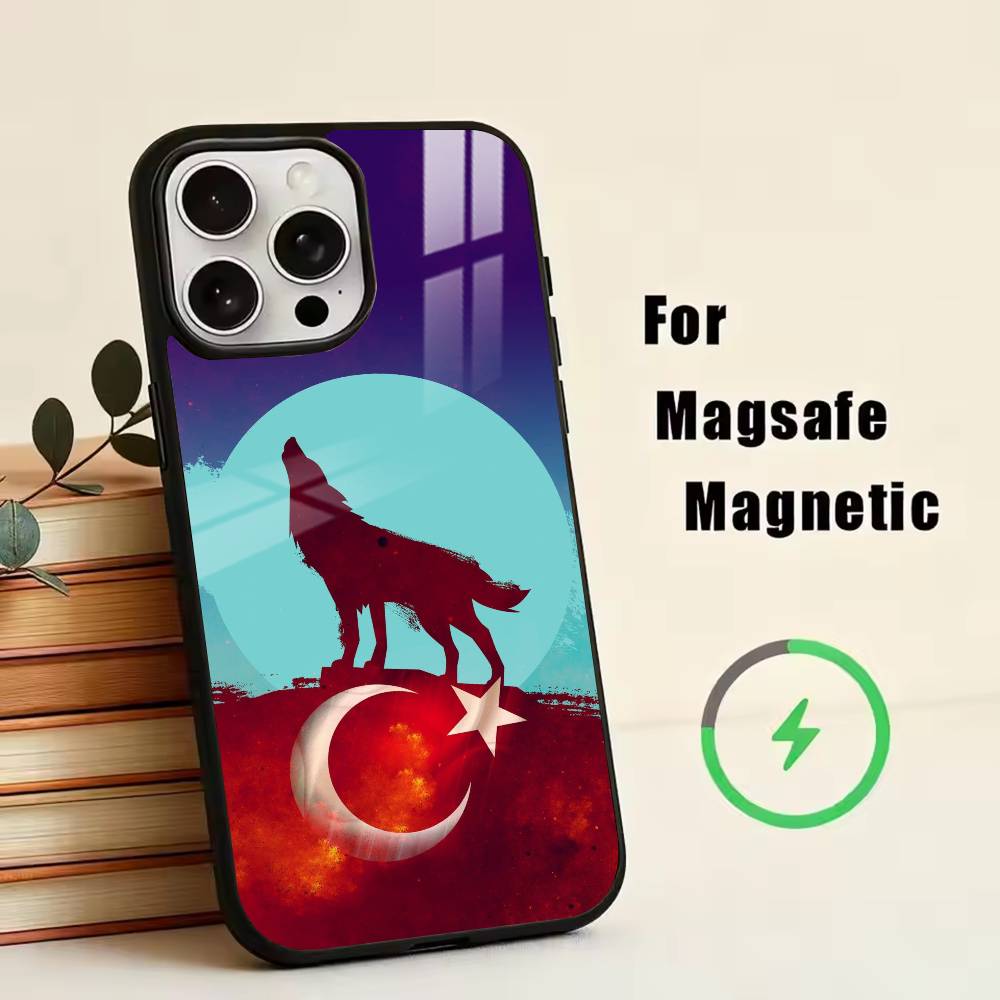 Чехол для телефона Turk Wolf Turkey Flag для iPhone 17, 16, 15, 14, 13, 12, 11 Plus, Pro, Магнитный для Magsafe Беспроводной Зарядки