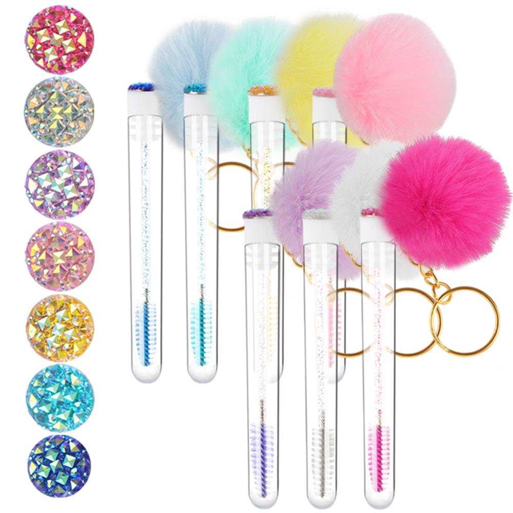 Gold Buckle Pompom Eyelash & Eyebrow Brush with Crystal Rod and Rabbit Ear Comb