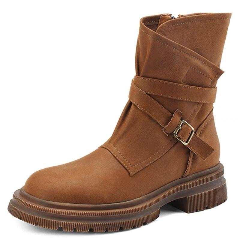 Настоящая мягкая кожа ретро интернет знаменитости платформа вестерн ковбойские сапоги рыцарские сапоги женские короткие сапоги