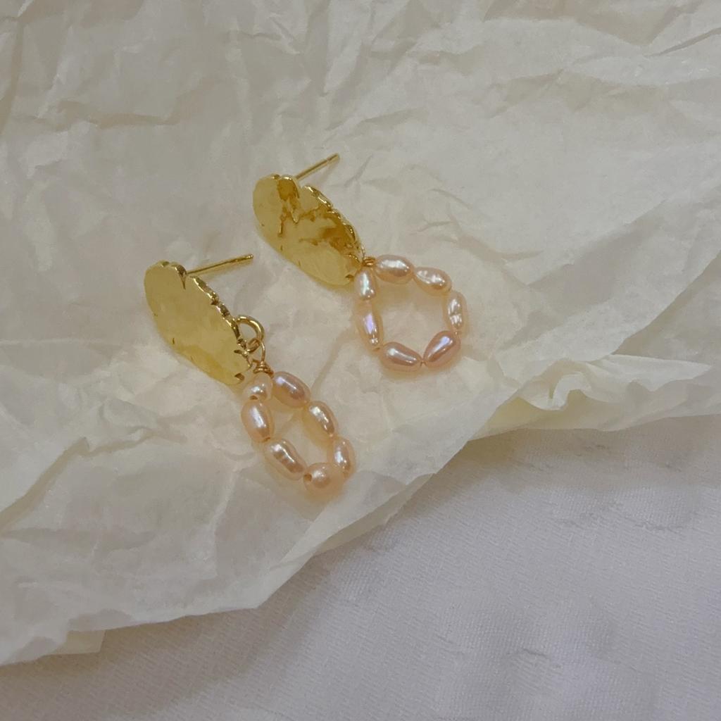 Original Design Natural Strong Light Pink Baroque Pearl Earrings Women's 14K Gold Premium Delicate Rice Stud Earrings