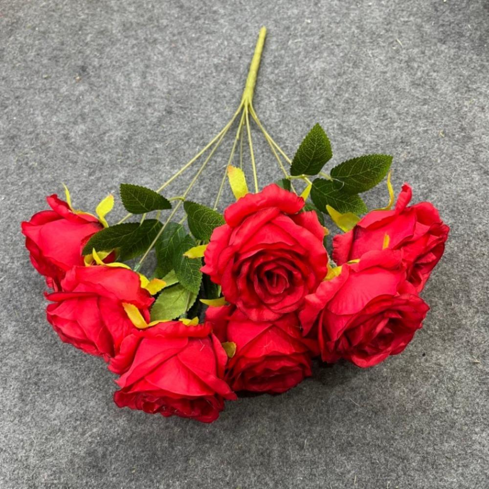 7 Heads Real Happy Rose Flower Mini 9 Colors Valentine's Day Flowers Photography Photo Gift Crystal Grass Bouquet