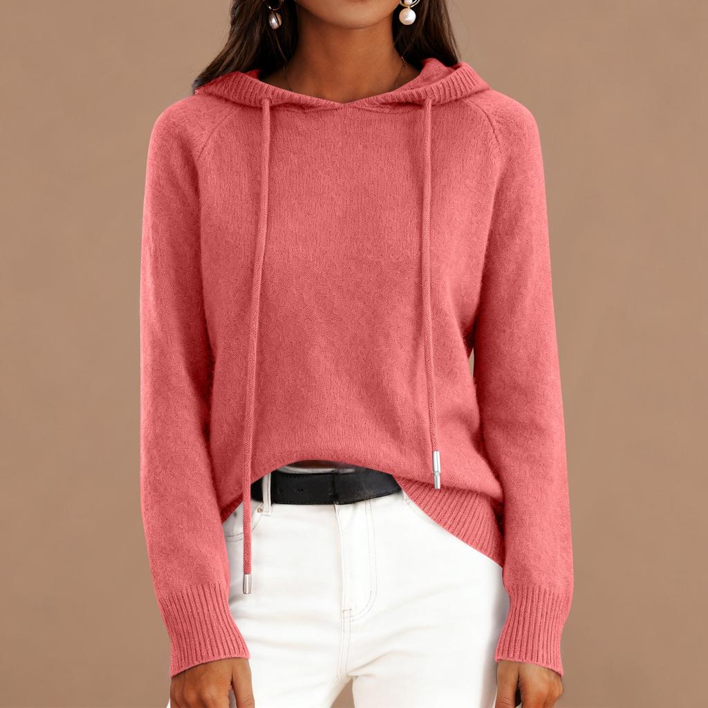 Women's Fashionable Long-sleeved Solid-color Pullover Hooded Knitted Sweater Top