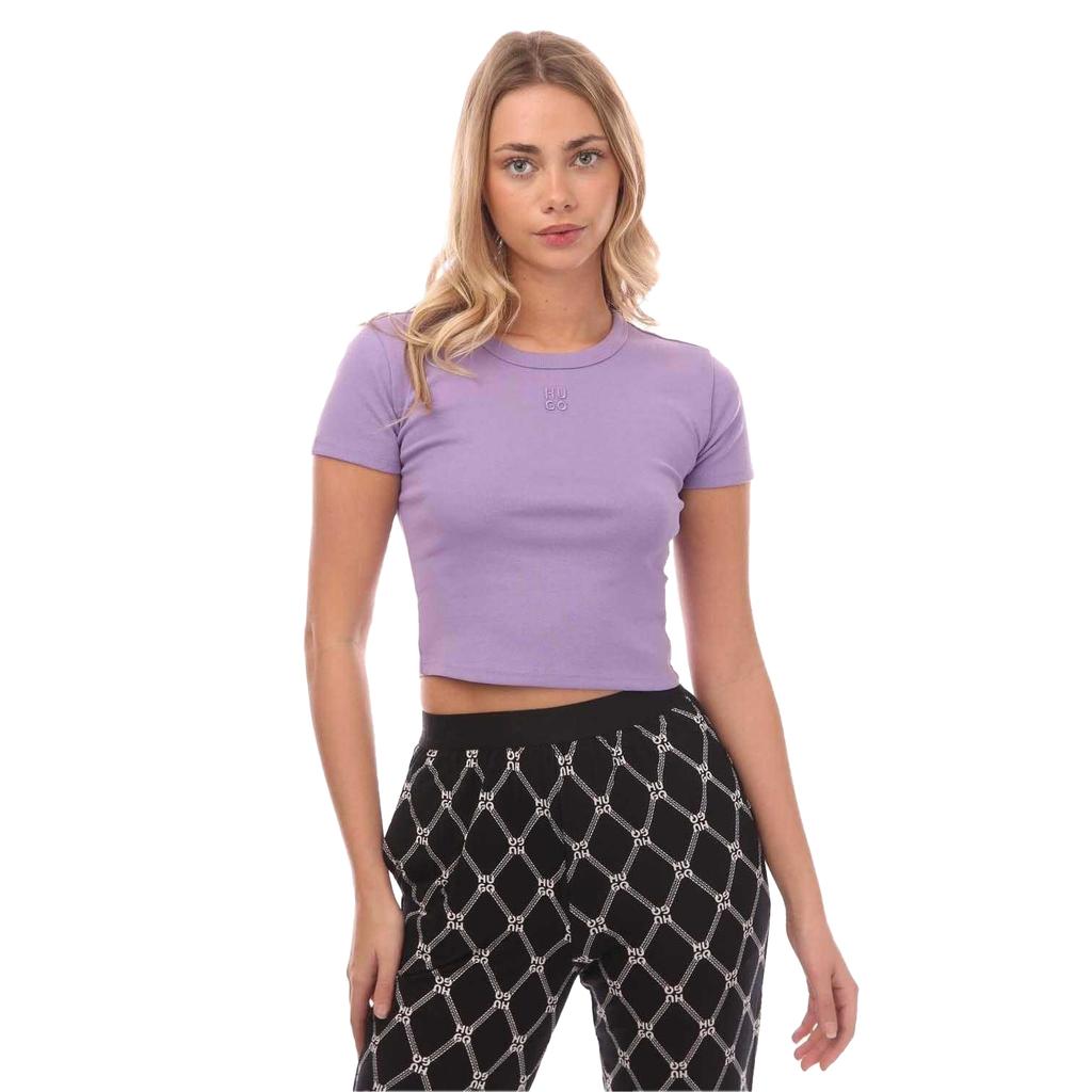 Hugo Womens/Ladies Stacked Logo Slim Crop T-Shirt