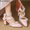 Fashion 2025Spring Summer New Ladies Heels Lace Princess Mary Jane Cute Lolita Shoes Party High Heel Buckle Women Pumps Pink Black White