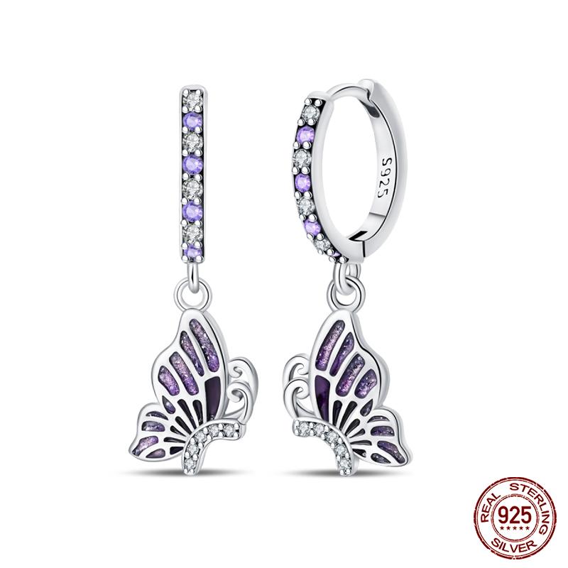 Fashion Luminous Firefly Earrings 925 Silver Purple Butterfly Wave Fishtail Pendant Earrings Fine Party Jewelry Gifts