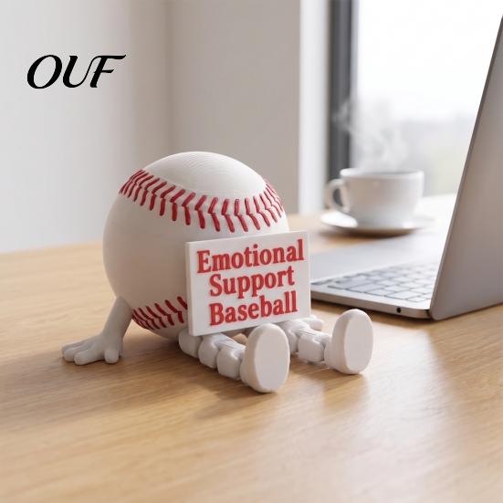 Flexible Action Figure Ornament 3D Printed Baseball Figurine with Articulated Legs, Buddy Red Sports Enthusiast Room Decor Stitching, Joints Desk Ball