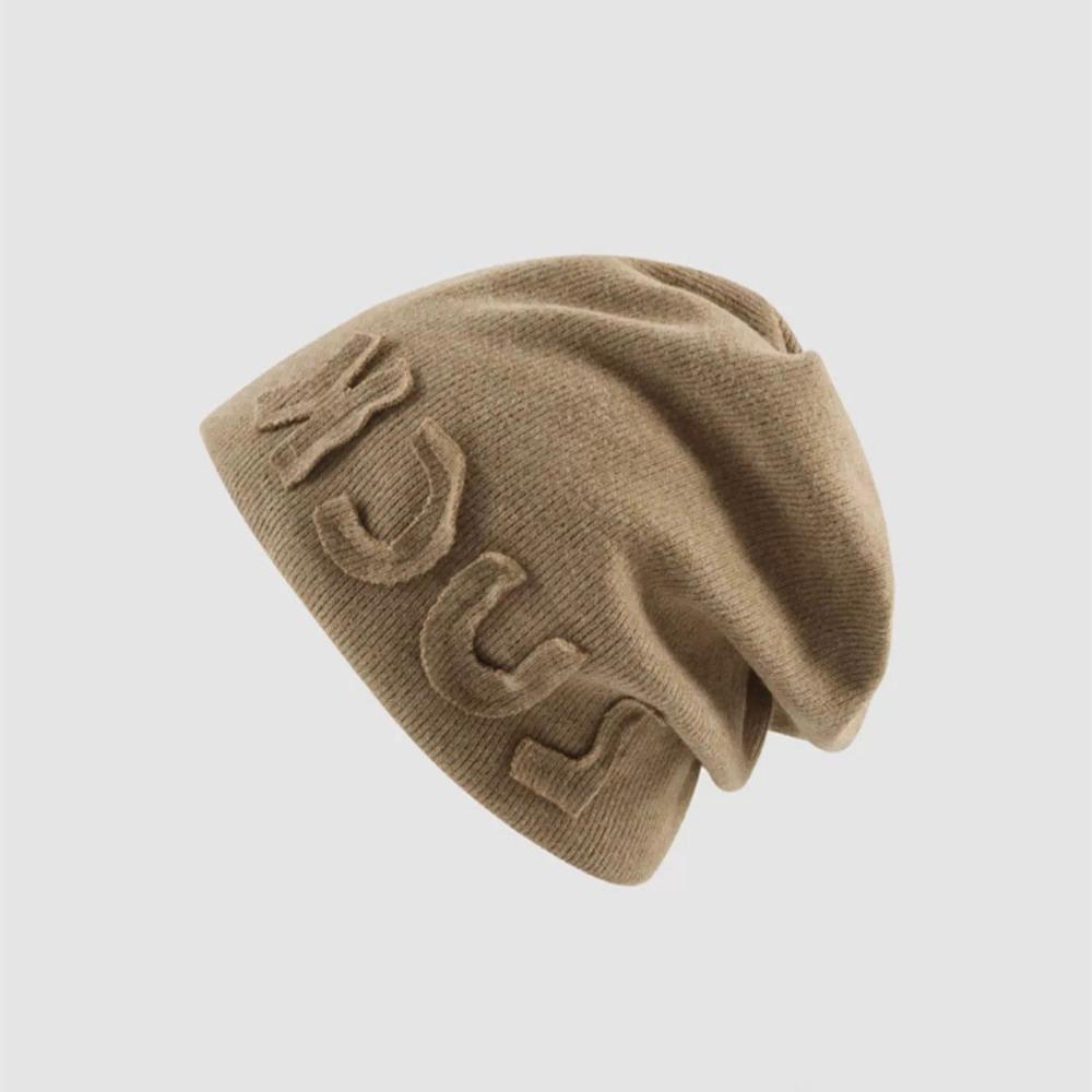Elastic Letter Beanie Cap Solid Color Knitted Hat Fashion Ear Protection  For Men Women