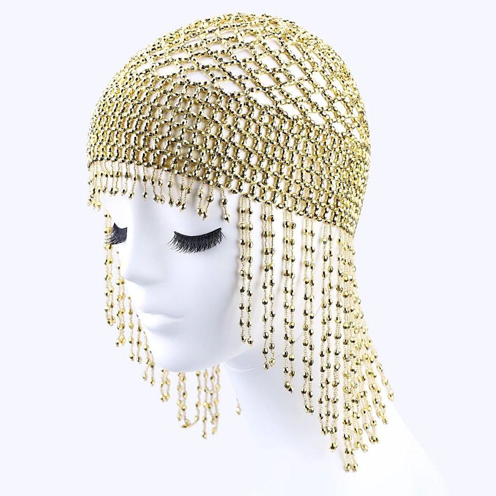 Shiny Beaded Hat Handmade Head Chain Exotic Headband Party