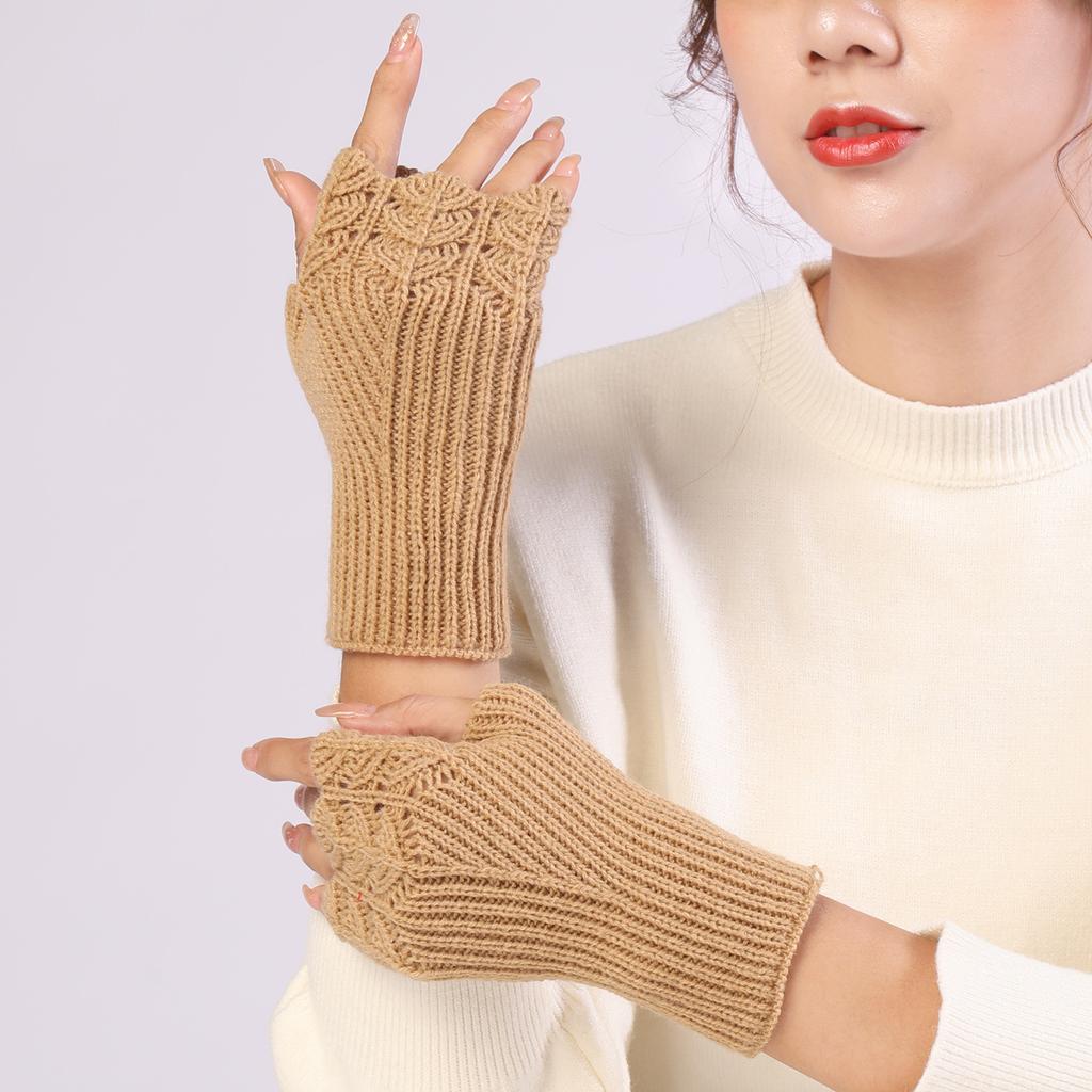 Теплые женские вязаные перчатки до половины пальцев с рисунком для занятий спортом на открытом воздухе, катания на лыжах и велосипеде