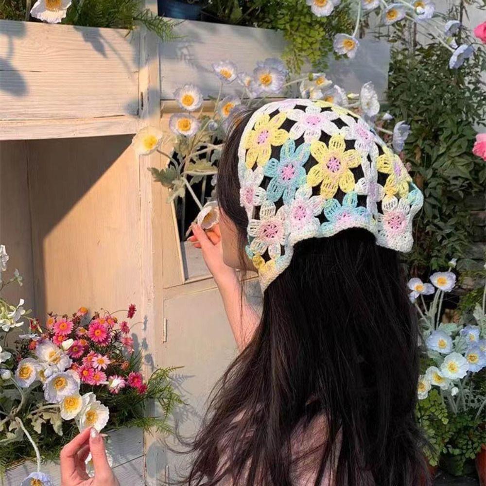 Вязаный крючком платок ручной работы. Шапка. Вязаная повязка на голову. Полотенце. Сладкая треугольная повязка на голову для девочек.