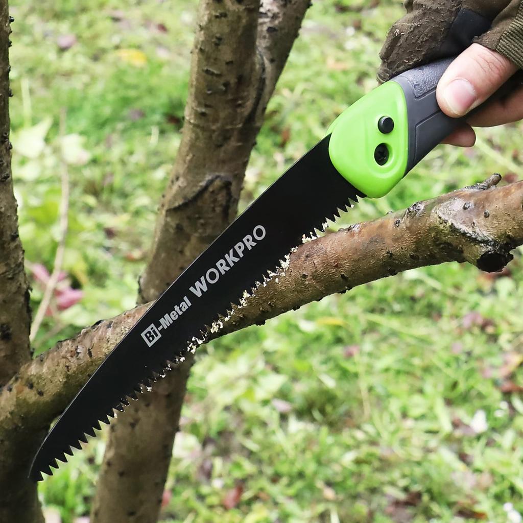 Складное лезвие WORKPRO с зубьями из эластомера и смолы, кнопка блокировки безопасности, садоводство, максимальная обрезка, обрезка веток, зеленая древесина, 200 мм, пила, 180 мм,