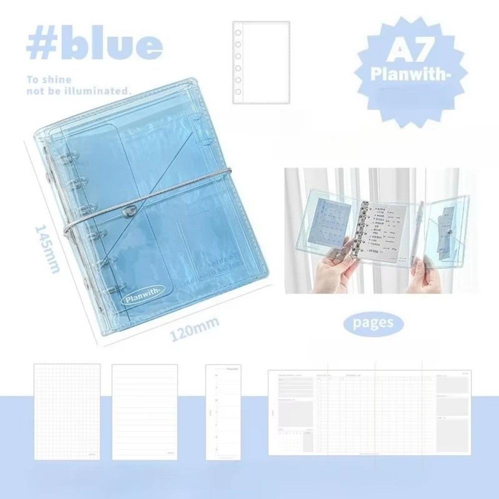 Ins A7 Refillable Notebook Tri-Fold PVC Loose Leaf Notebook Simplicity Style Clear Accordion Journal for Students
