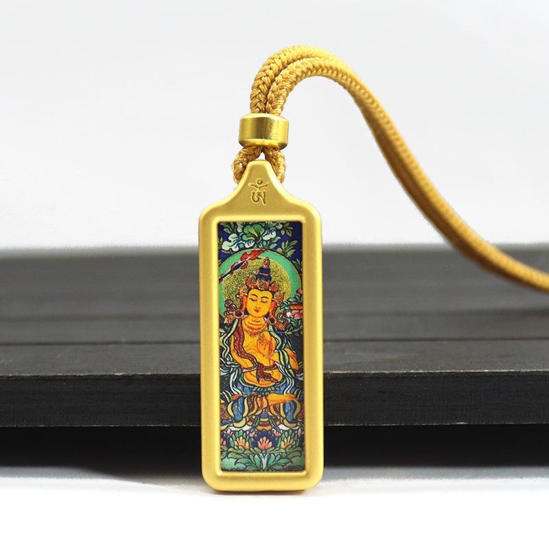Sacred Tara Thangka Necklace Gold Plated for Spiritual Growth and Protection