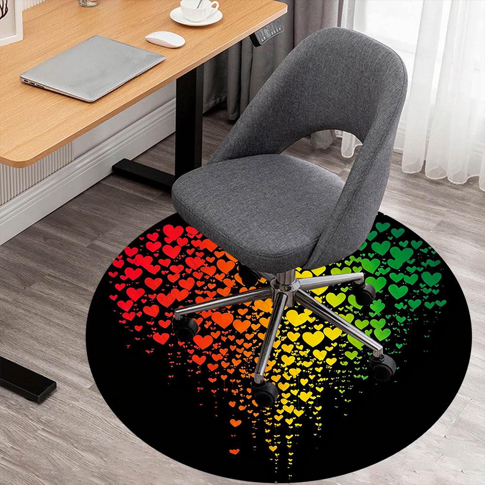 1PC heart rainbow Office Round Area Rug, Under Office Chairs Bedroom Living Room Home Decor,Carpet for Office, -1110228