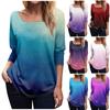 Женская модная футболка с квадратным вырезом и длинным рукавом с градиентным принтом, топ