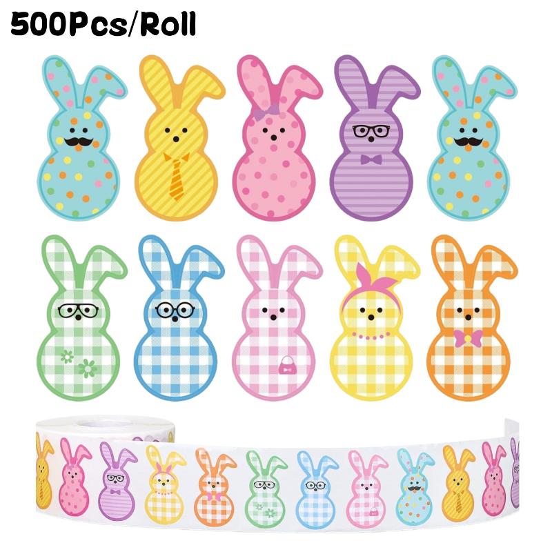 100-500 шт. Наклейки на Пасхального Кролика Рулон Милые Цветные Бумажные Наклейки с Кроликами 9 Дизайнов Узор Наклейки для Запечатывания Подарочной Упаковки