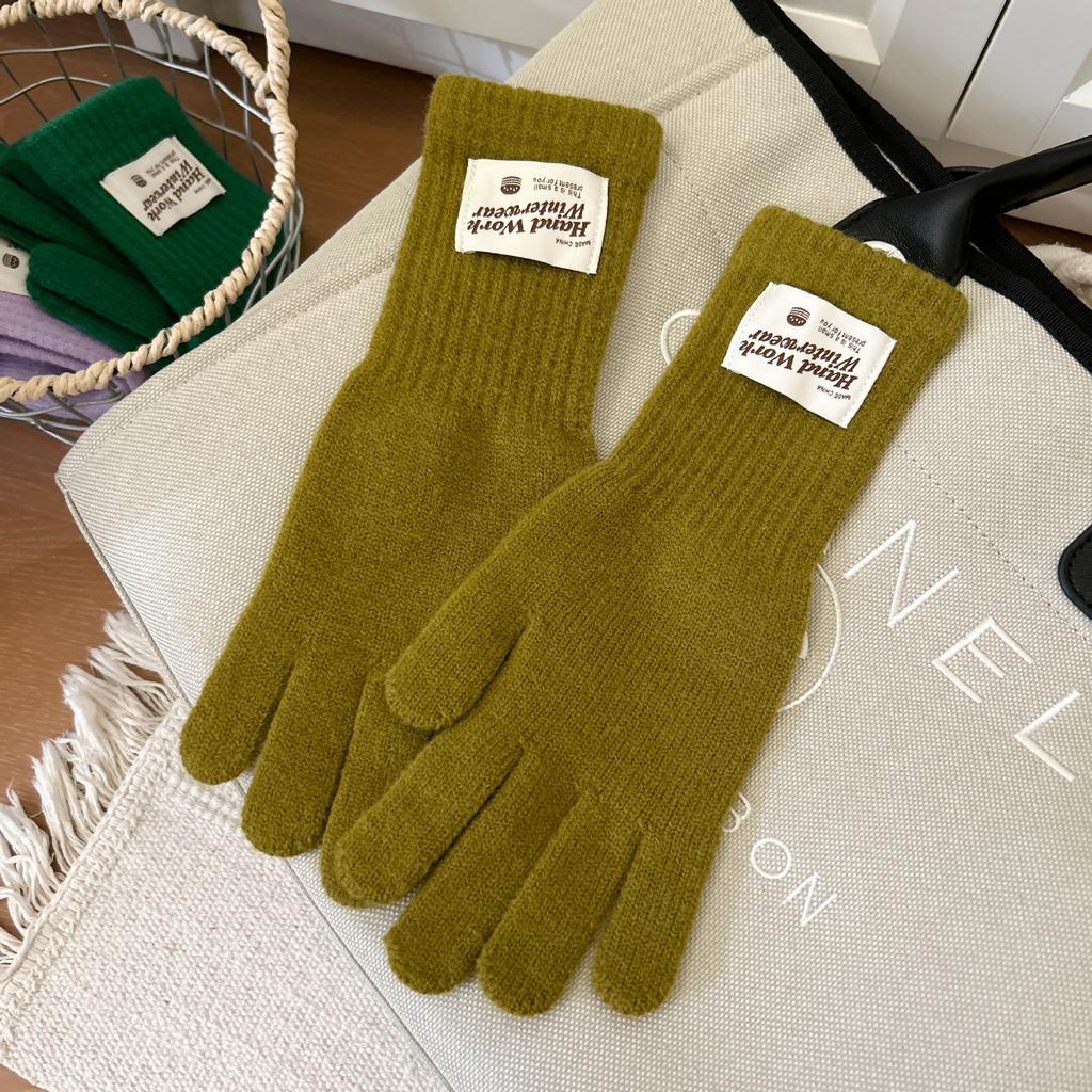 Touchscreen Exposed Finger Solid Color Warm Knit Long Windproof Five Finger Cycling Korean Version Trendy Versatile Women Gloves
