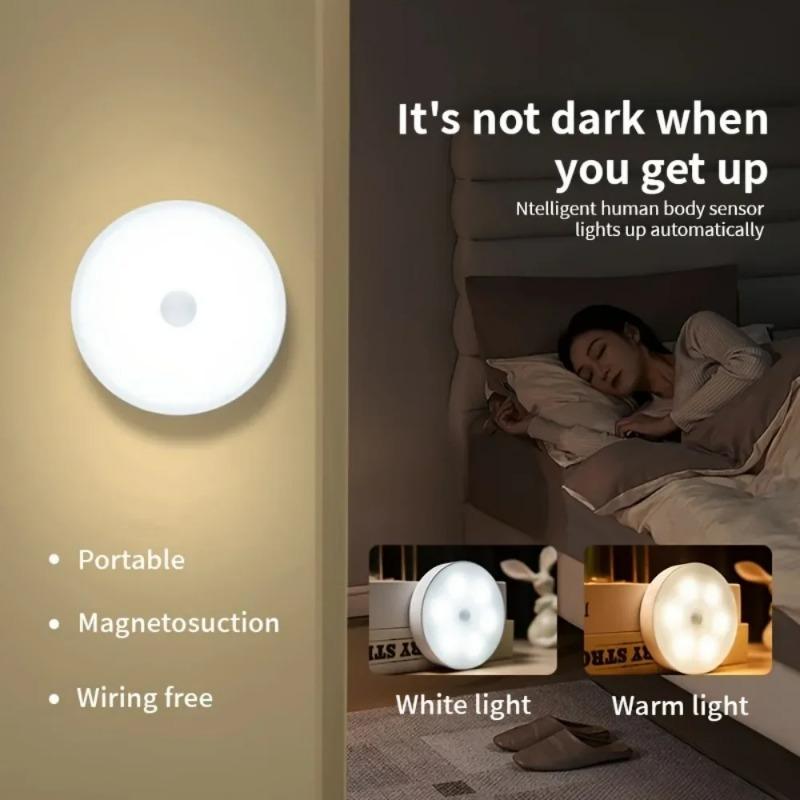 3set Led Closet Light Motion Sensor 8 LED USB Rechargeable Round Under Cabinet Light Two Colors Available Suitable for Kitchen