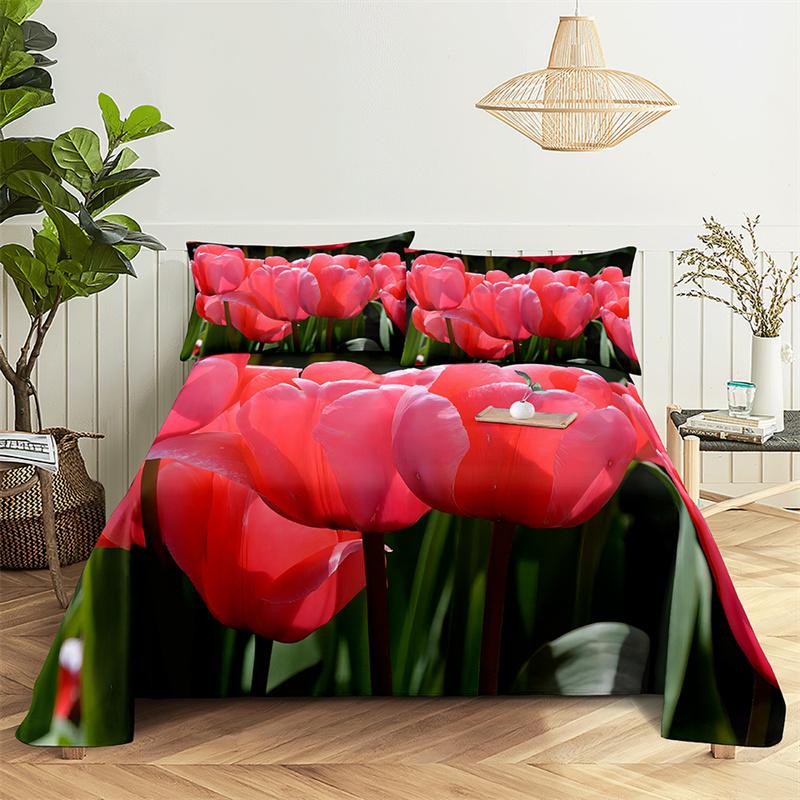 Главная Простыни Розовый тюльпан Односпальная простыня Модный дизайн Цветы Простыни Queen Size Комплект простыней Простыни и наволочки