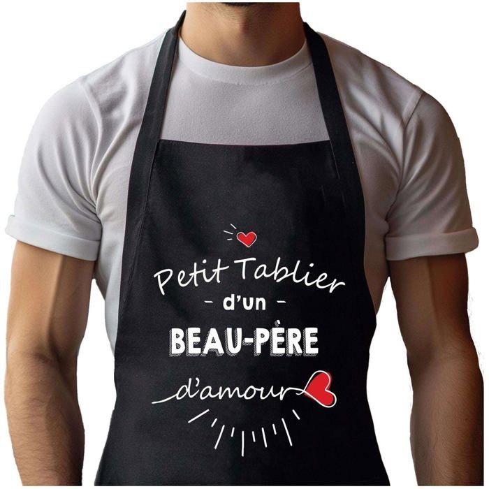 Tablier de cuisine - Planetee - Coton résistant - Impression 'Beau-Père d'amour' - Noir
