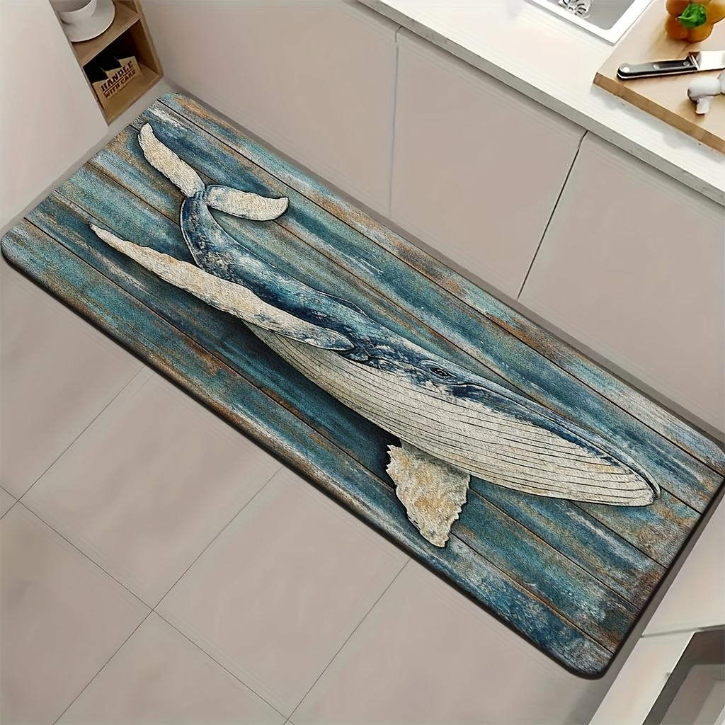 Ultra-Soft Thickened Whale Pattern Floor Mat, Non-Slip and Easy to Clean, Suitable for Entryway/Entrance/Kitchen/Bathroom/Bedroo