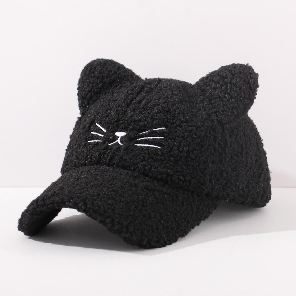 Adjustable Fleece Peaked Hat Embroidery Baseball Cap Cute Cat Ear Baseball Cap  Women Girls