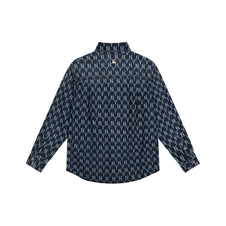MLB New York Yankees Floral Series All Over Print Denim Long Sleeve Shirt Unisex shirts Blue 31WSN3041-50U