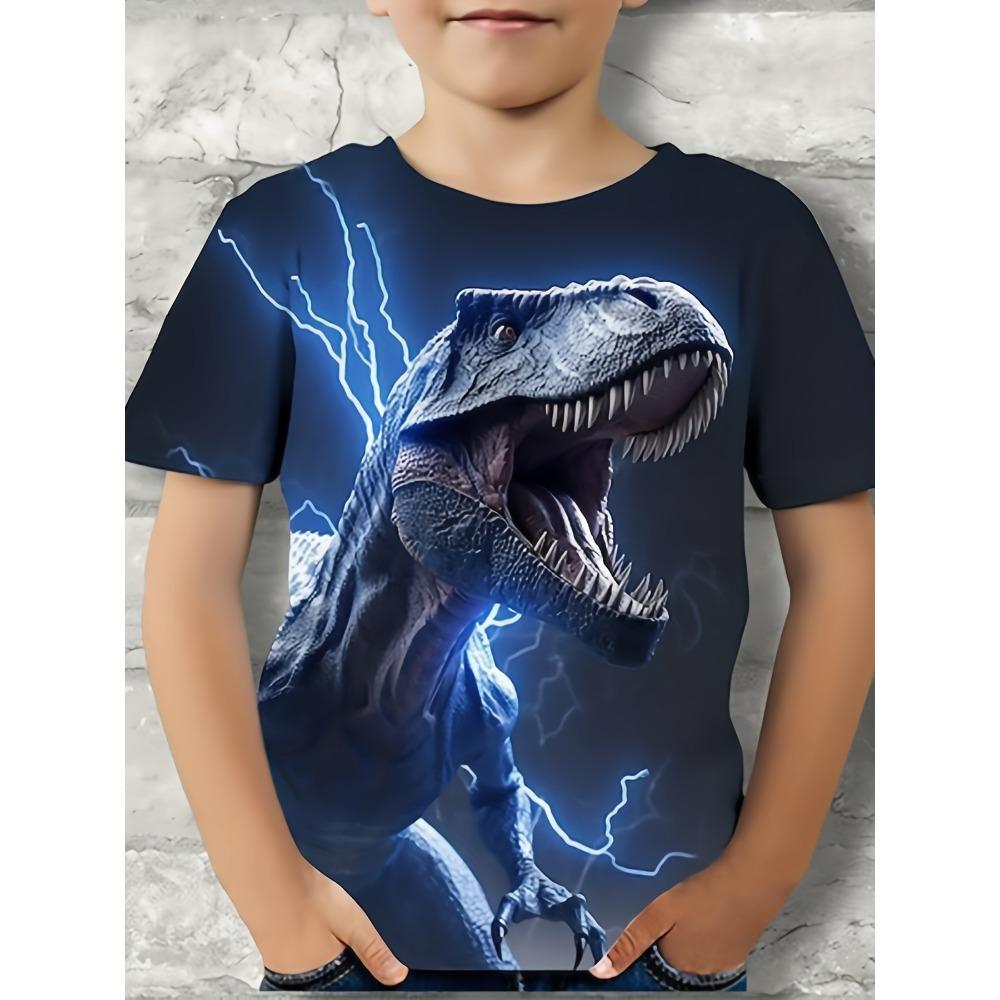 Summer Short Sleeve Kids T-Shirt 3D Dinosaur Print Outdoor Casual Boys Clothing T-shirt Girl Tees Tops