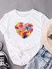 (Asian Size)  Print Short Sleeve T-shirts Fashion Female Watercolor Trend Love Casual Women's Top T Clothing  Graphic Tee