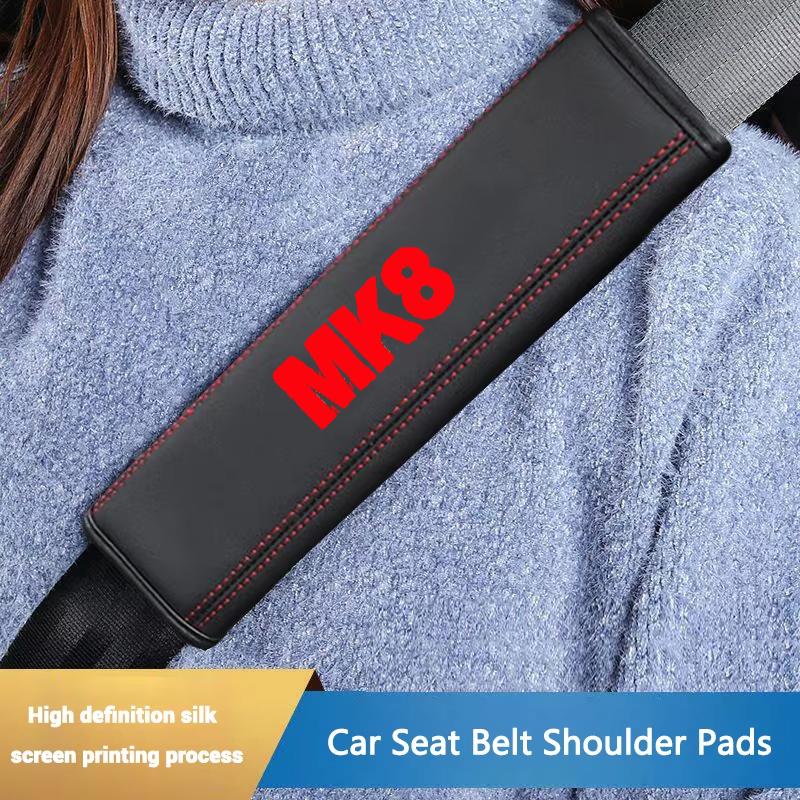 AUYGS1 High Quality Car Seat Belt Protection Shoulder Pad Cover for Volkswagen MK8 Logo Top leather automotive Protection accessory