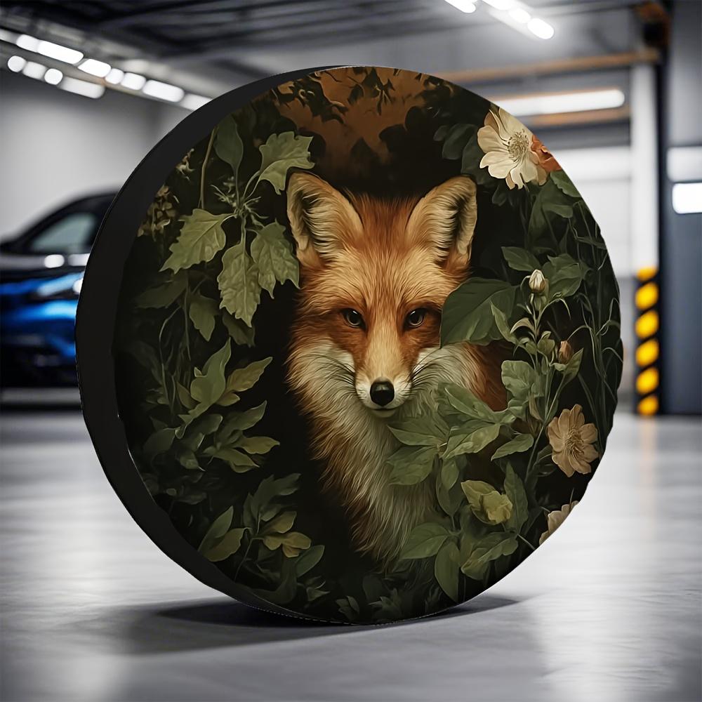 1pc 2D Flat-Printed Tire Cover Featuring A Fox, Made From 100% Polyester Fabric, Suitable For Halloween Gifts And For Use In Out