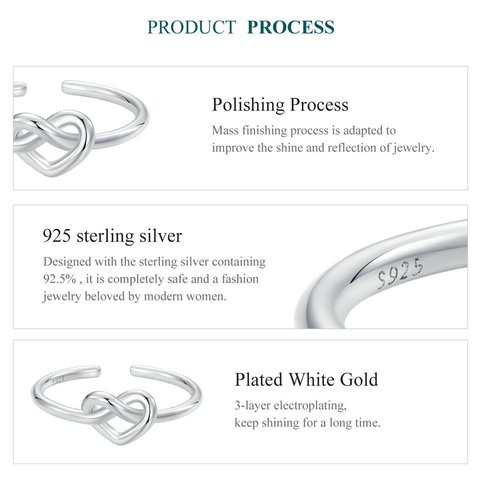 WOSTU Женское кольцо из стерлингового серебра 925 пробы, простое сердце с полым отверстием и узлом, регулируемые кольца в форме сердца в стиле минимализм