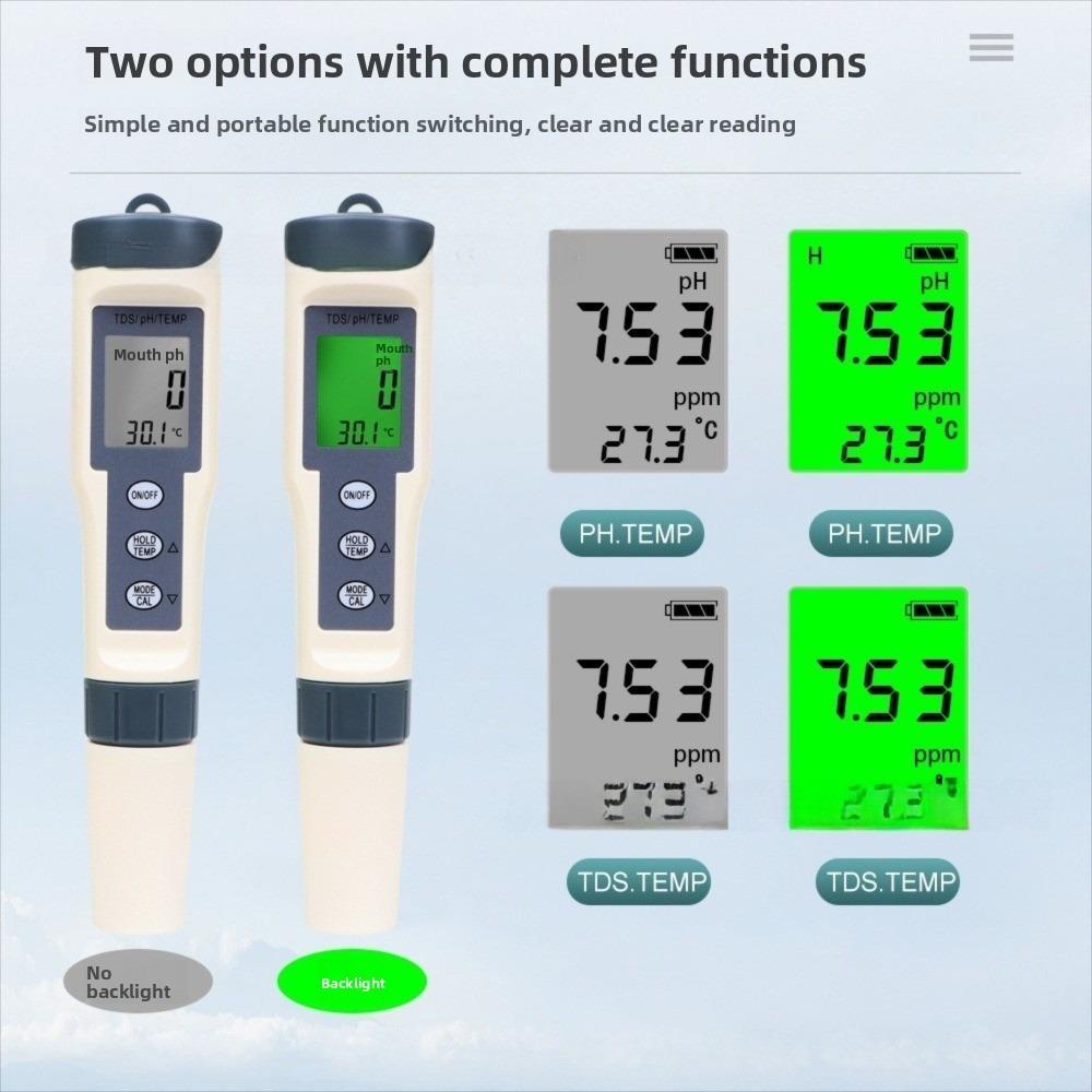 Backlit Display Water Quality Test Pen Multi-Parameter PH Meter Water Testing