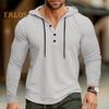 Fall Spring Men Shirt Hooded Drawstring Long Sleeves Pullover Thin Solid Color Mid Length Casual Daily Wear Work School Sport Top