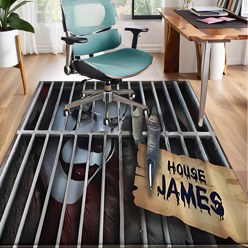 Scary Clown Horror Office Rug Chair Mat, Game Carpet, Suitable for Front Door, Bedroom, Living Room, Desk, Holiday Gift