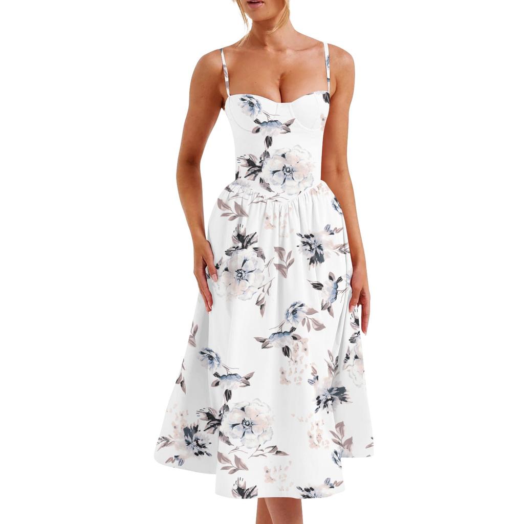 Women's Summer Sexy A-hem Mid-length Dress Slim Waist Suspender Skirt For Women