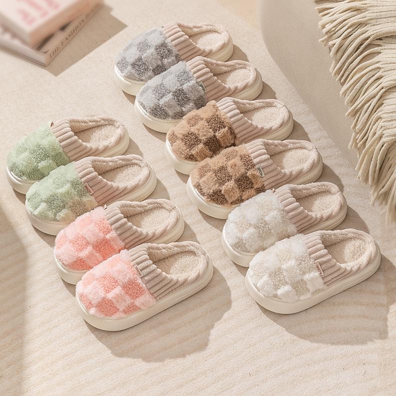 Плюшевые тапочки на толстой подошве для осени и зимы, домашние женские домашние противоскользящие и теплые простые зимние хлопковые тапочки