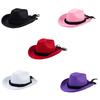 Ethnic Style Cowboy Hats with Chin Rope Western Party Large Rolled Brims Hat Fedoras Felt Cowboy Cowgirl Sunproof Hat