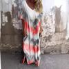Casual Beach Maxi Tie Dye Printed Dresses Women's Spring Summer Short Sleeve V-neck Plus Size Long Dress