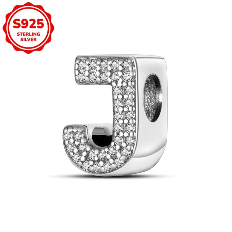925 silver uppercase letters A-Z women's fashionable charm beads, suitable for DIY bracelets