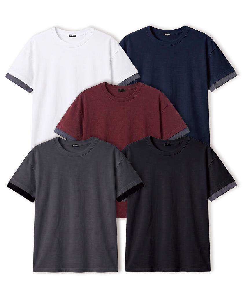 VANNWORKS [Crop] Layered Roll-Up Short Sleeve T-Shirt (Vs0301) Burgundy