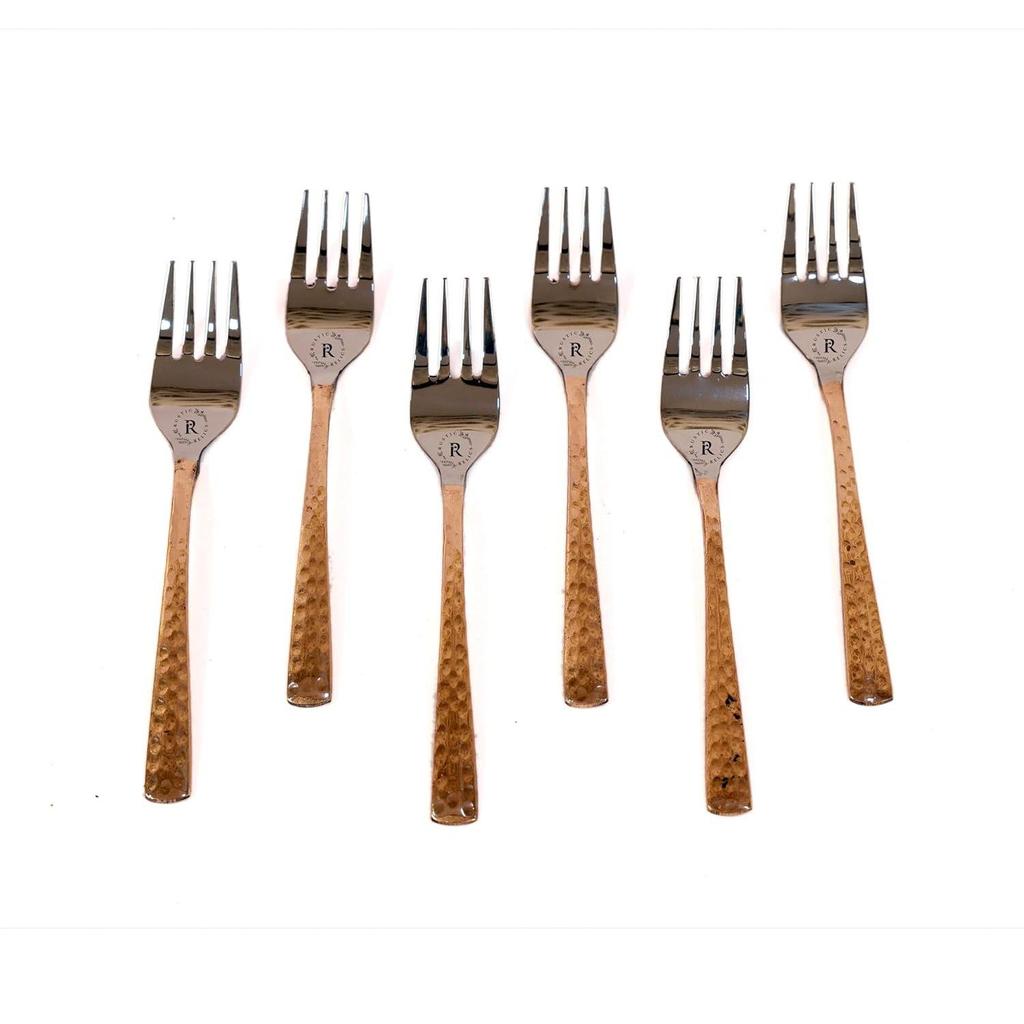 Set of 6 Copper Forks | Premium Handcrafted Flatware for Fine Dining | Rustic Copper Utensils