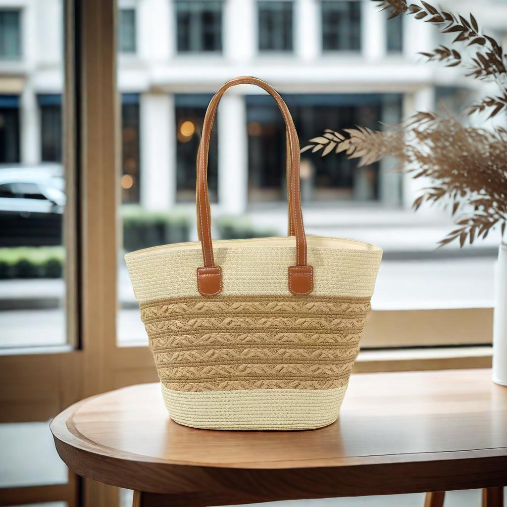 Большая женская соломенная пляжная сумка-тоут - летняя сумка, сумка на плечо с видом на море, в стиле корзины для овощей