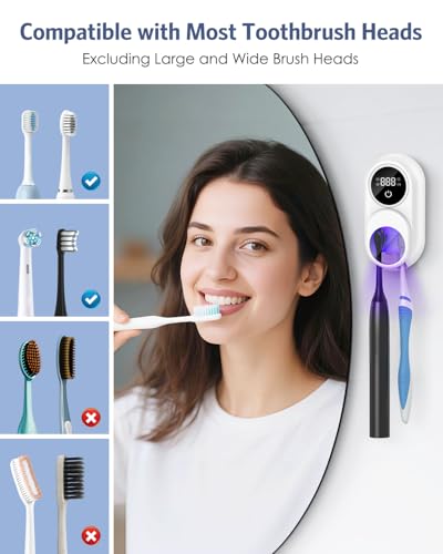 UV Toothbrush Holder with UV Sanitizing Function, Dual Cleaning Modes Tooth Powder Brush Holder with Smart LED Display, Air Drying Bathroom