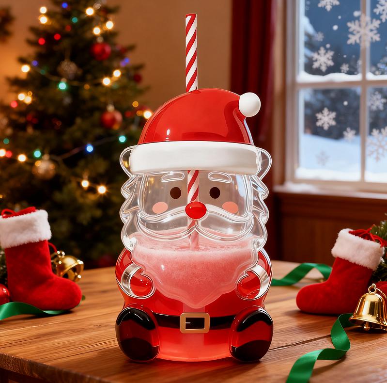 Кружка со стеклянной соломинкой на рождественскую тематику с милым прозрачным дизайном и зеленой шляпкой - очаровательная бутылка для воды.