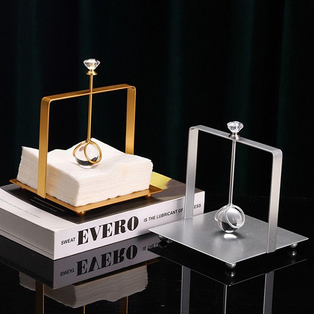 Wrought Iron Crystal Ball Tissue Holder Square Base Metal Napkin Rack Tissue Storage Box  for Home