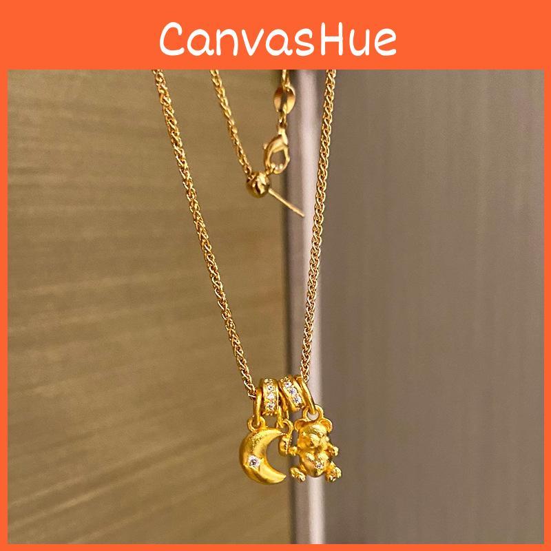 Simple Zircon Moon Bear Pendant Necklace For Girls Fashion Accessory Jewelry