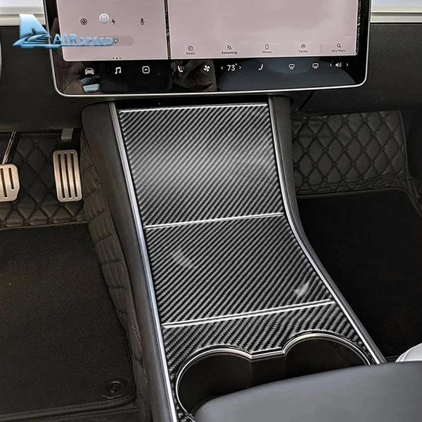 3pcs Carbon Fiber Car Center Console Storage Box Cover Sticker Interior Trim for Tesla Model 3 Accessories 2017-2019 Auto Parts