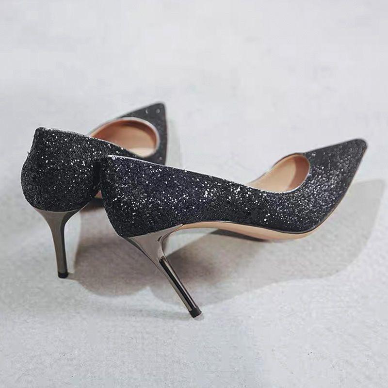 Новые черные туфли на высоком каблуке с красной подошвой 2024 года, новые туфли в стиле королевской сестры на тонком каблуке, которые не устают стоять долгое время,